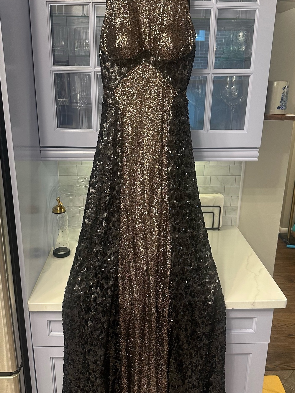 Badgley Mischka Bronze Sequin Cocktail Dress